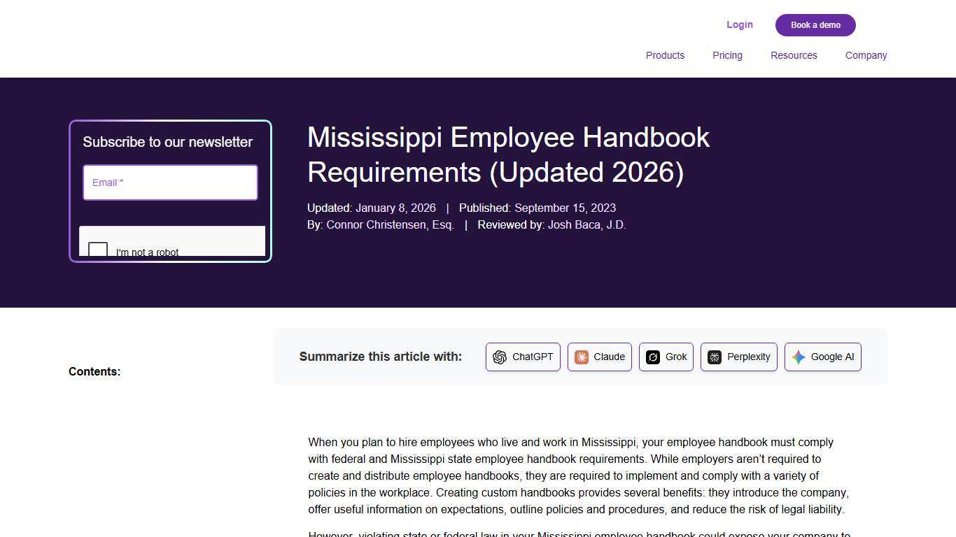Mississippi Employee Handbook Requirements (Updated 2026)
