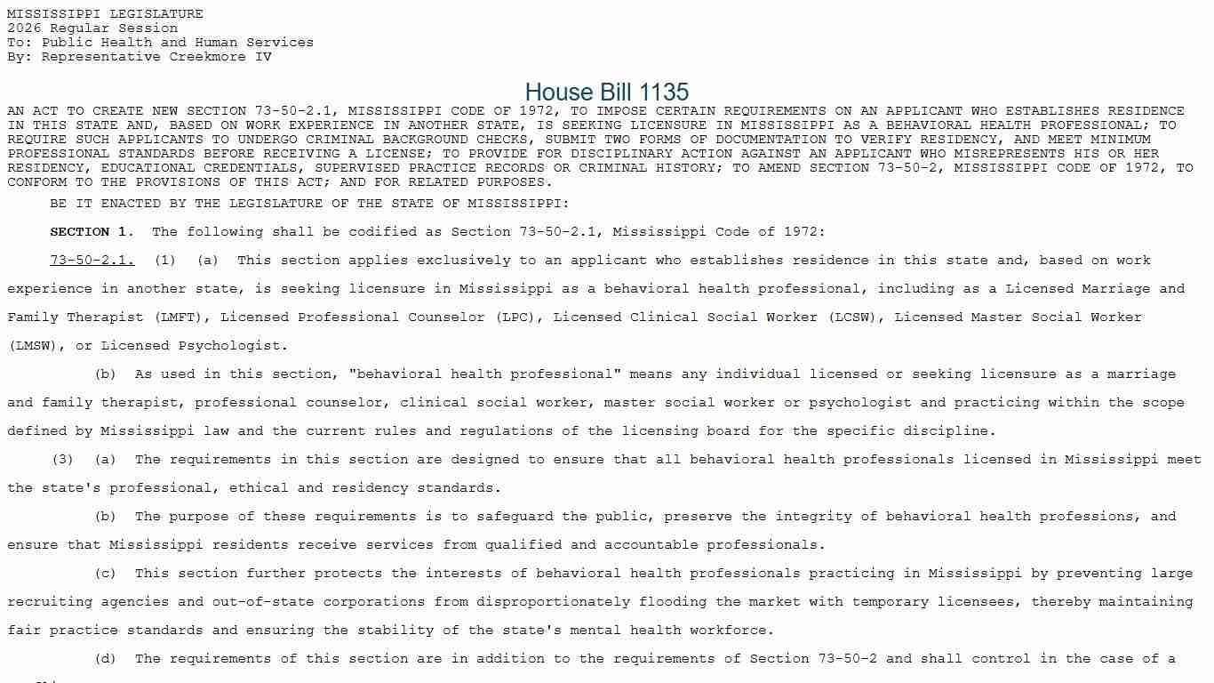 HB1135 (As Introduced) - 2026 Regular Session
