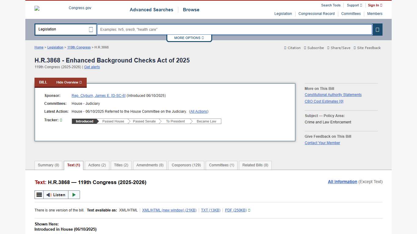 Text - H.R.3868 - 119th Congress (2025-2026): Enhanced Background Checks Act of 2025 Congress.gov Library of Congress